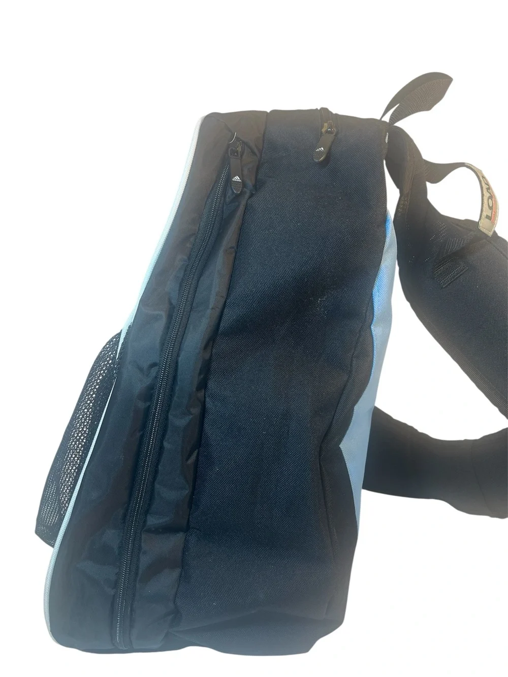 Rare adidas Baby Blue and Black Slingback Spring Load Backpack with Mesh Front. - Picture 2 of 16
